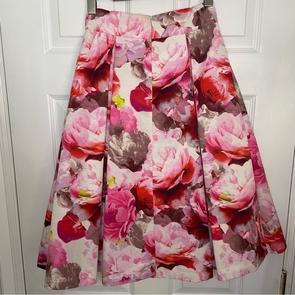 Eliza J Pink Multicolour Floral Midi Full Skirt 0 - Picture 5 of 8